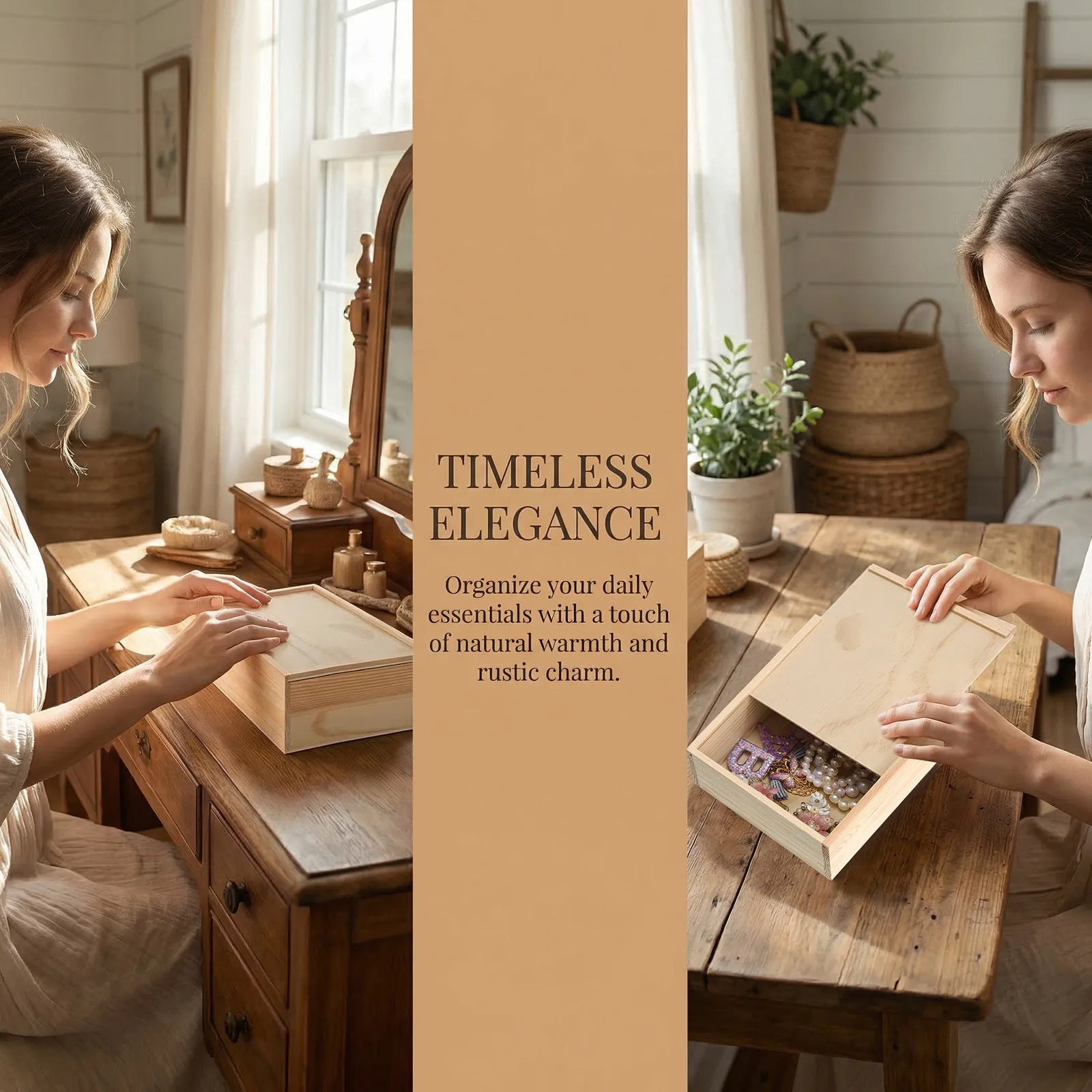 Unfinished Wood Keepsake Box with Smooth Sliding Lid Rustic Farmhouse Decorative Storage Chest for Jewelry Stationery Photos