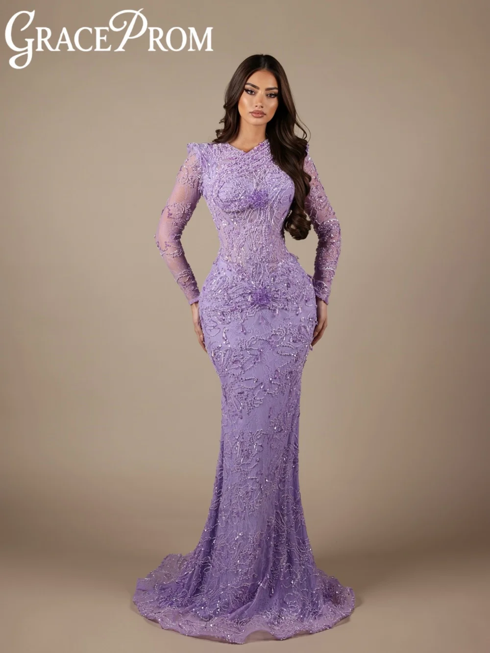 

Purple Sparkly Beaded Lace Evening Dress Sweetheart Neck Long Wedding Party Gown Customized Illusion Gorgeous Banquet Dresses