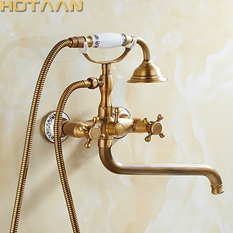 HOTAAN A set 30cm length outlet rotated Brass Body Bathroom Shower Faucet Four Handle Options Bathtub Faucet n Bath Water Mixer