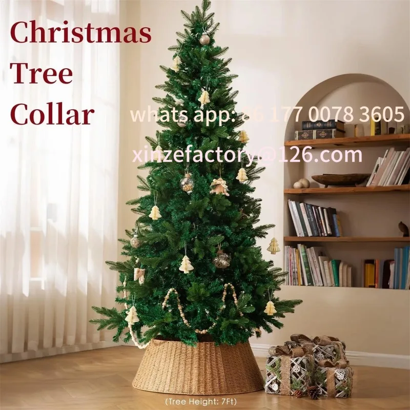 

Customizable 28inch Christmas Tree Skirt Collar Woven Wicker Tree Base Stand Cover For Artificial Holiday Decoration Ring Skirt