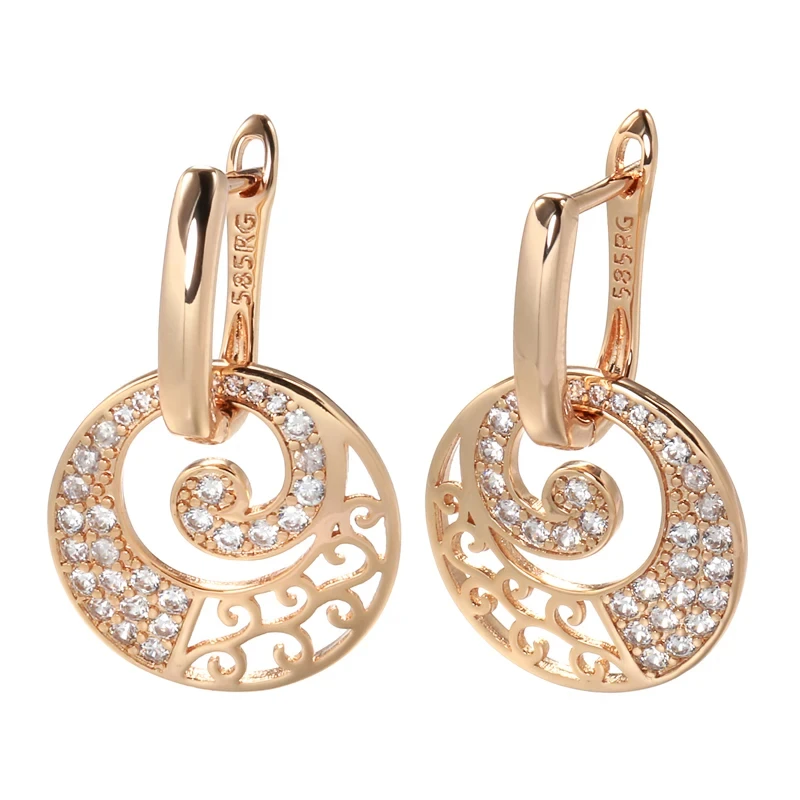 Wbmqda Luxury Circle Hollow Drop Earrings For Women 585 Rose Gold Color With White Natural Zircon Fine Daily Party Jewelry