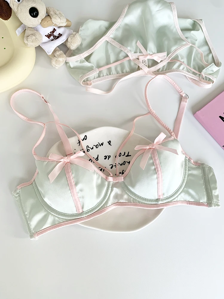 MOYISU Pure Girls Lingerie New Color Ding Sexy Bra Underwear Set Girl Underwire Thin Hollow Bow Pure Desire Bra Woman