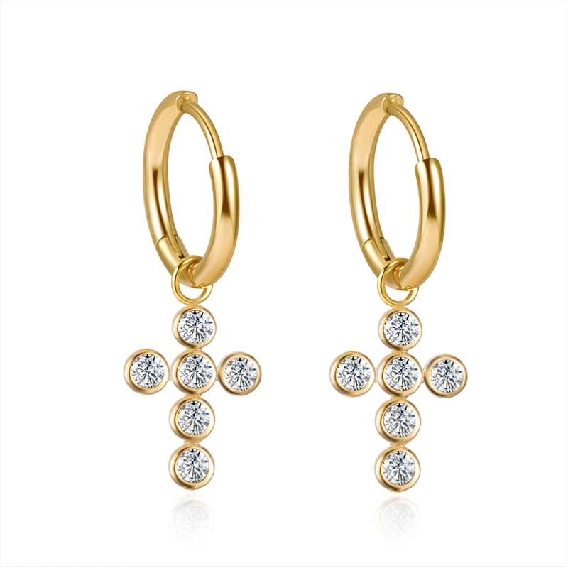 

WILD & FREE 18K Gold Plated Stainless Steel Cross Drop Earrings for Women Simple Crystal Trendy Jewelry