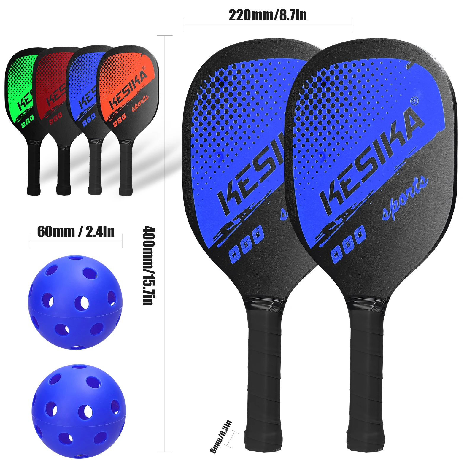 KESIKA Pickleball Paddle Set Pickleball Rackets Ball Set 2 Rackets & 4 Pickleball Balls with Carrying Bag for Men Women