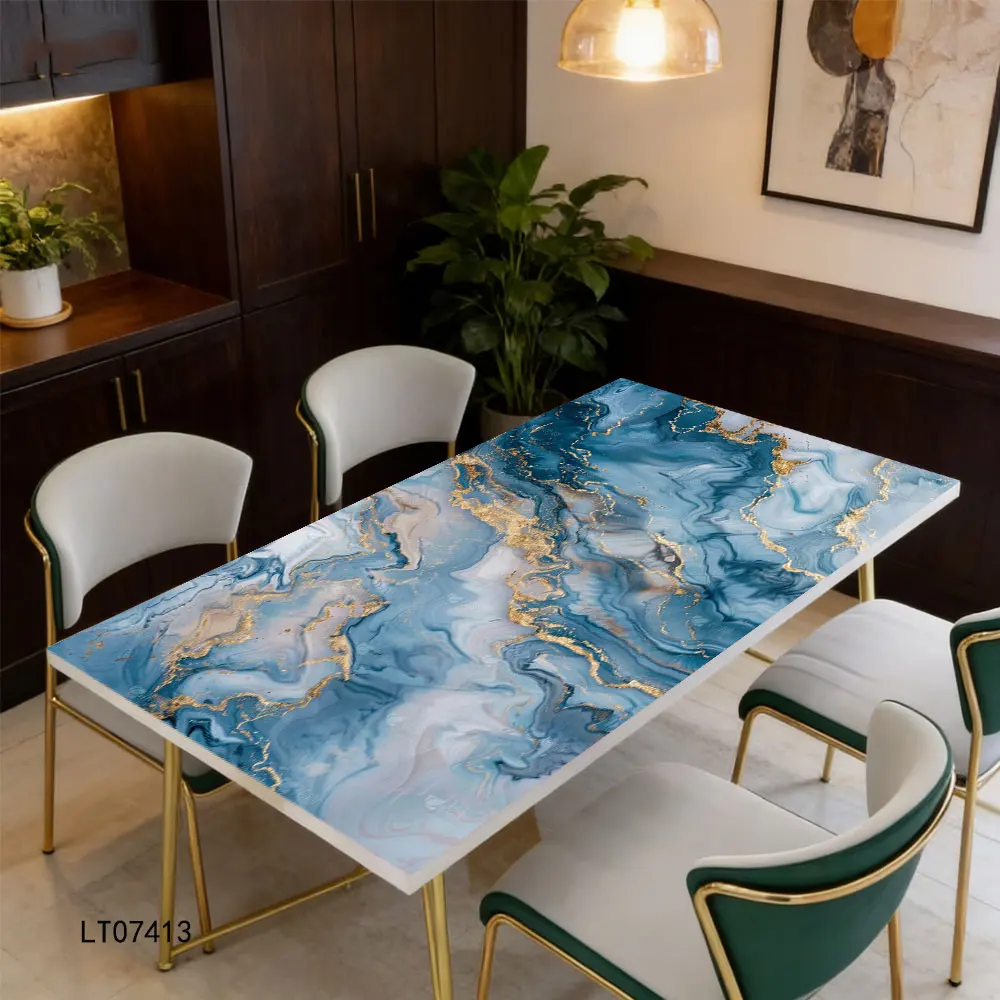 European Style Abstract Fluid Print Dining Table Stickers Self-adhesive Waterproof Kitchen Countertop Decoration Stickers view 5