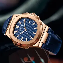 Hot Business Watches Mens Brand ONOLA Fashion Leather Strap Automatic Date Waterproof Dress Quartz Wristwatch Man Dropshipping