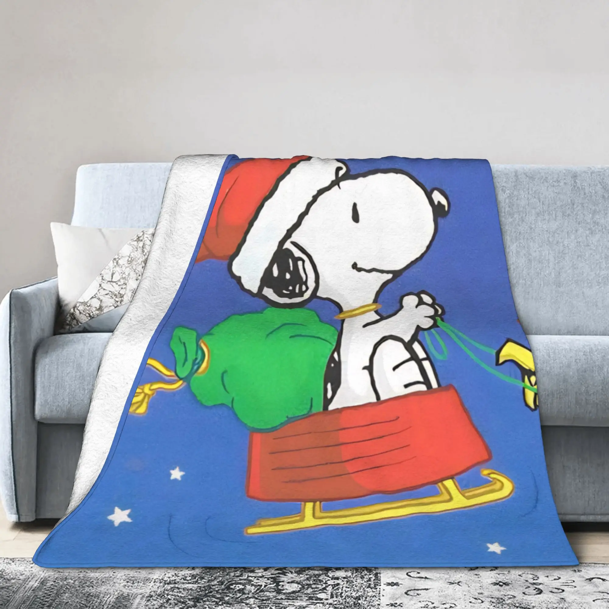 S-Snoopys Xmas Christmas Tree Blankets  Plush Vintage Warm Throw Blanket for Home Decoration