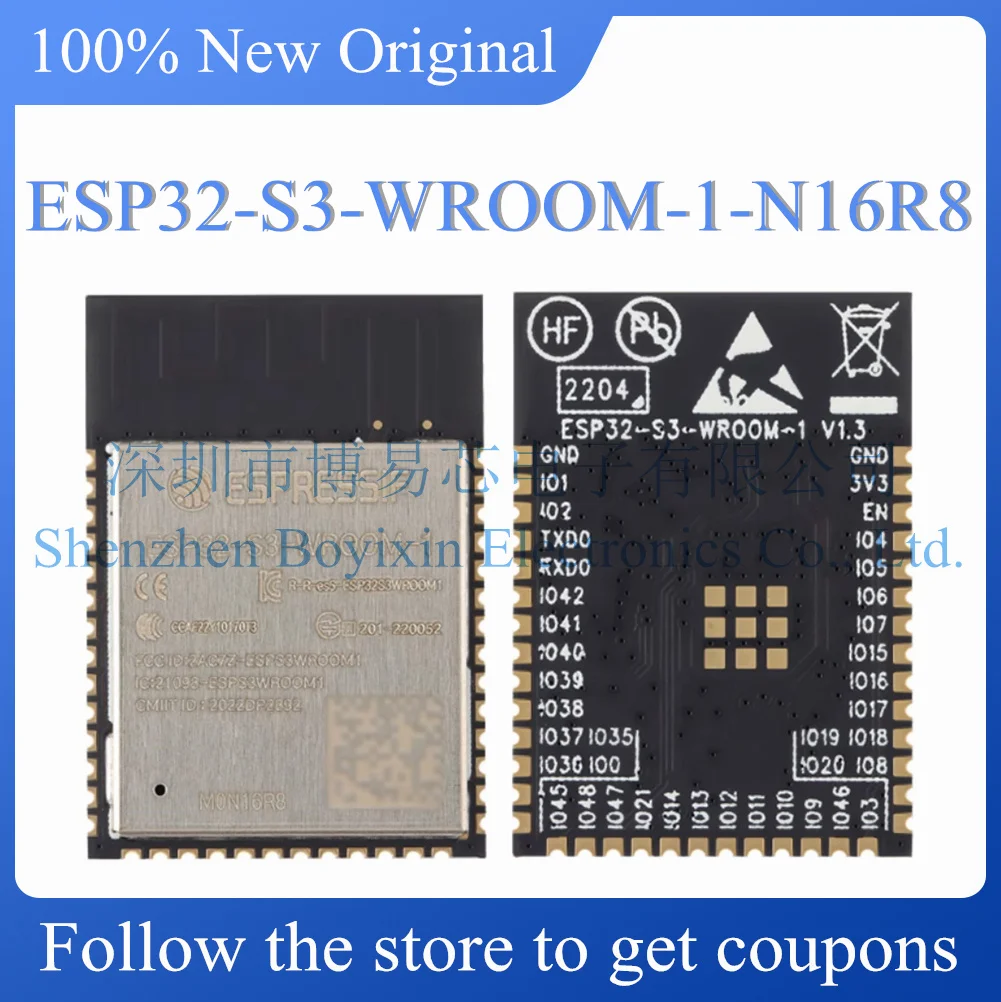 Módulo MCU com Antena Integrada, Wi-Fi, Bluetooth 5.0, 16MB Flash, 8MB PSRAM, 32-Bit Dual-Core, PCB, Novo