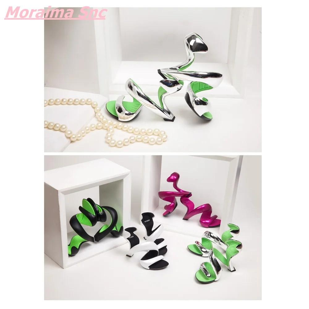 

2022 Snake Shaped Winding Women Shoes Strange Style Open Toe Mixed Color Novelty Shallow Platform Hottest Sexy Slippers