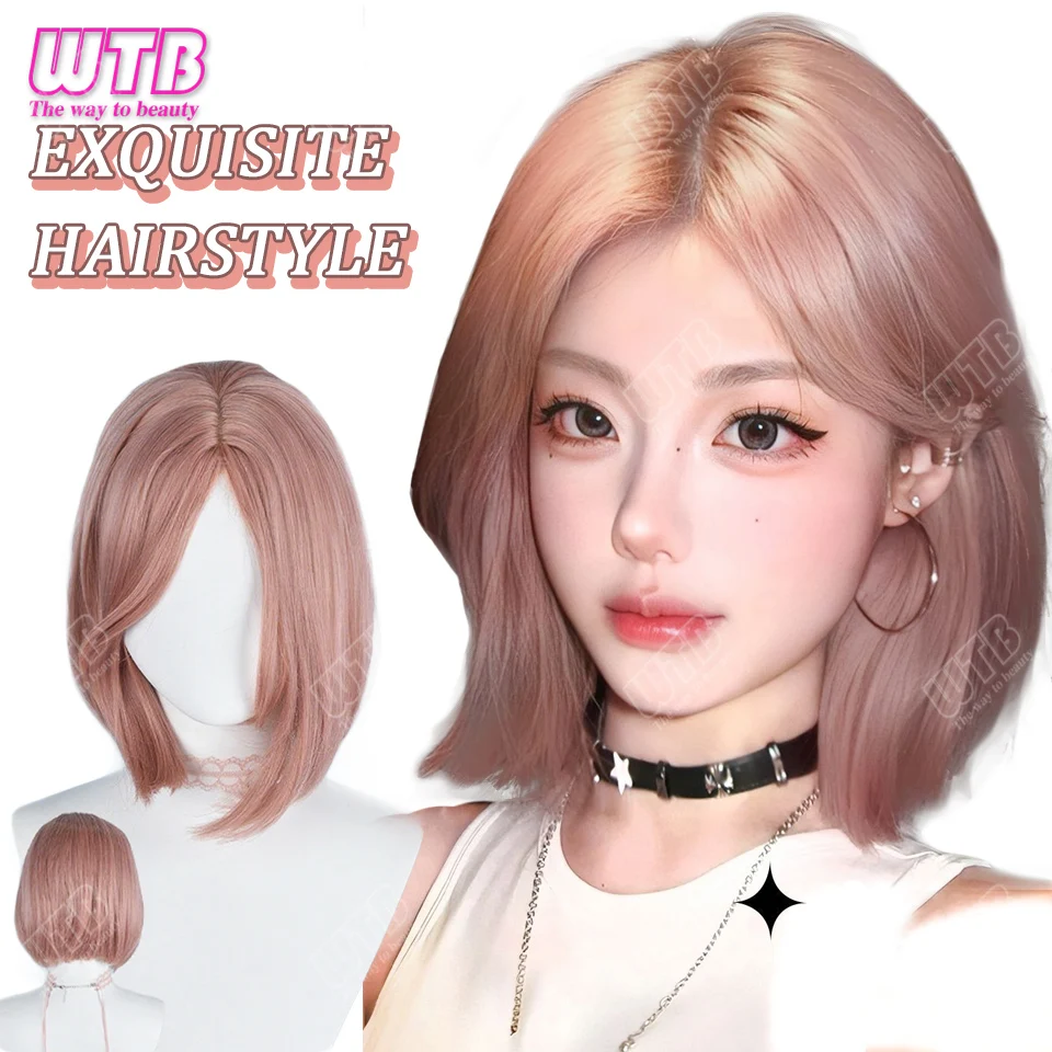 باروكات صناعية قصيرة طبيعية للنساء، باروكة بوب مستقيمة، درجة حرارة عالية، باروكات للحفلات التنكرية اليومية، شعر مقاوم للحرارة #5