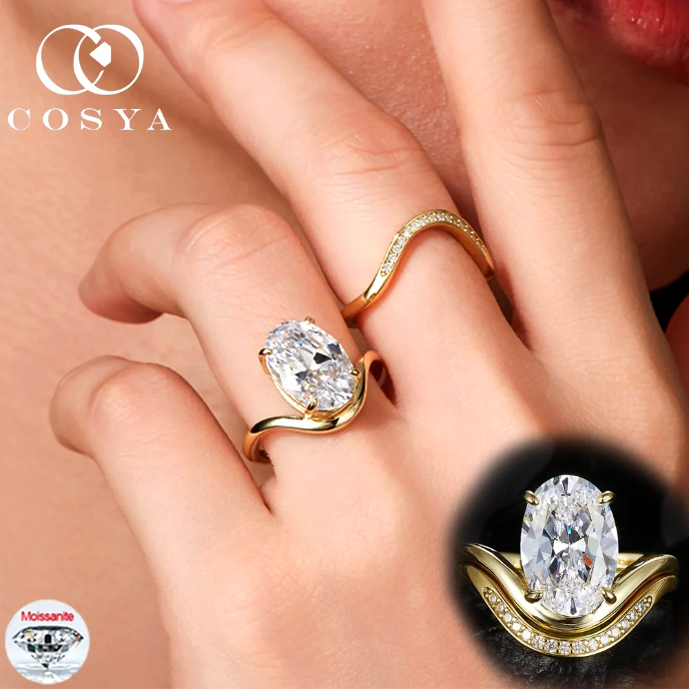 COSYA 5CT 9*11mm Oval Cut Moissanite Ring Set For Women 18K Gold S925 Sliver Certified Lab Diamond Row Wedding Band Jewelry
