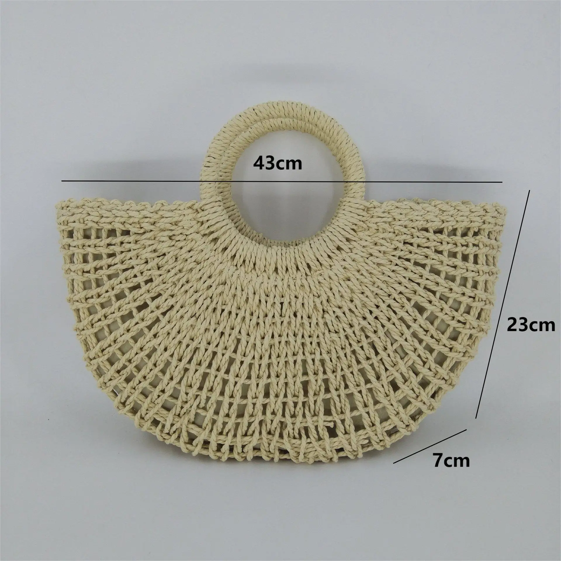 Women Straw Woven Top-Handle Bag Summer Half-Moon Shaped Rattan Bags Casual Large Capacity Beach Bag for Travel Ladies Handbags