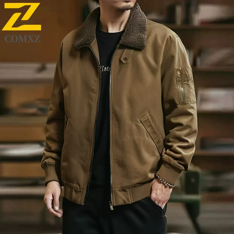 

COMXZ Men Outdoor Jacket 2025 Fashion Versatile Travel Thickened Warm Parka Casual Hiking Multi-Function Winter Outerwear