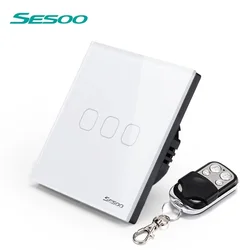 SESOO Remote Touch Switch, 3 Gang 1 Way,Crystal Glass Panel,RF433  Single FireWire Touch Sensing for Smart Home , AC100-240V