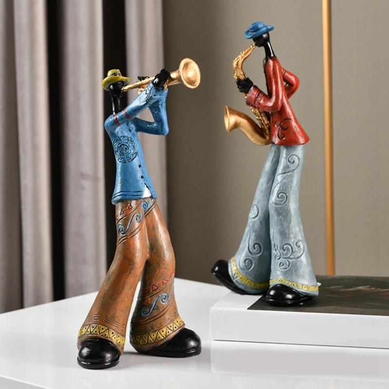 Jazzband Spieler Figuren Vintage Musiker Figur Harz Statuen Desktop Ornament Retro Skulptur Home Indoor Dekor