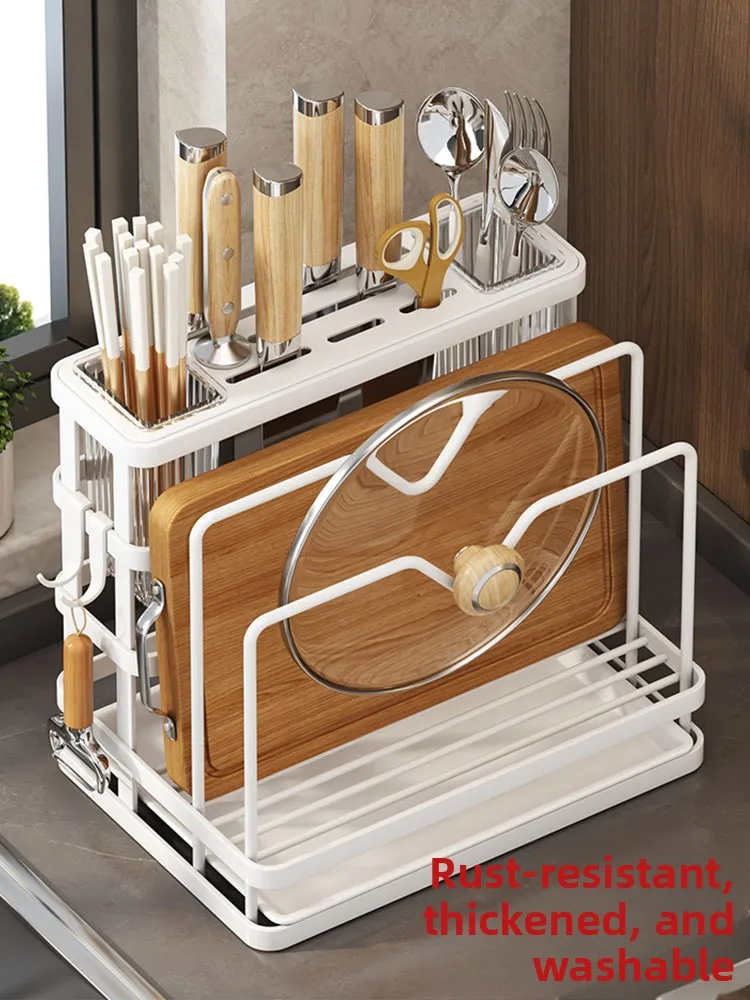 

Многофункциональная настенная подставка для кухонных ножей с интегрированным держателем для палочек и разделочной доски, роскошный современный дизайн