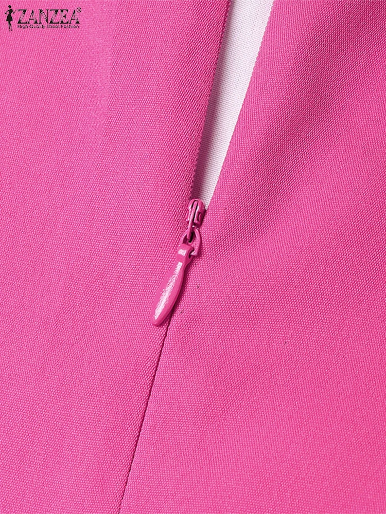 Vrouwen Boheemse Geometrische Print Patchwork Knielange Jurken ZANZEA Vintage Stand Kraag Korte Mouw Getailleerde A-lijn Gewaden Femme