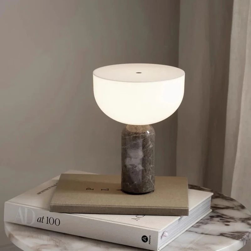 Denmark Cylindrical Marble LED Table Lamps White Acrylic Lampshade Rechargeable Living Room Study Restaurant Bedroom Desk Lights