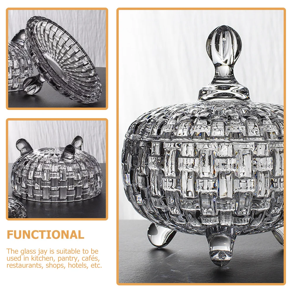 

Large Glass Jar with Lid Embossed Candy Container for Kitchen Pantry Jewelry Snack Storage Transparent Glass Holder