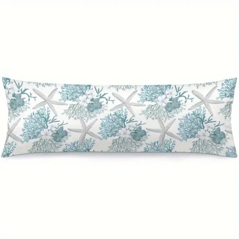1pc Vintage Nautical Starfish and Seashell Body Pillowcase, Summer Ocean Themed Long Cushion Cover, Decorative Zipper Bedding Pi