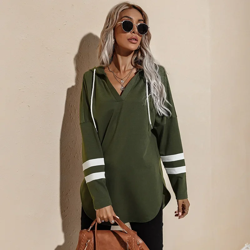 Women's Hooded Sweater Women's Fall 2023 New Thin Section Pure Color Drawstring Street Style Fashion Trend Loose Casual Top