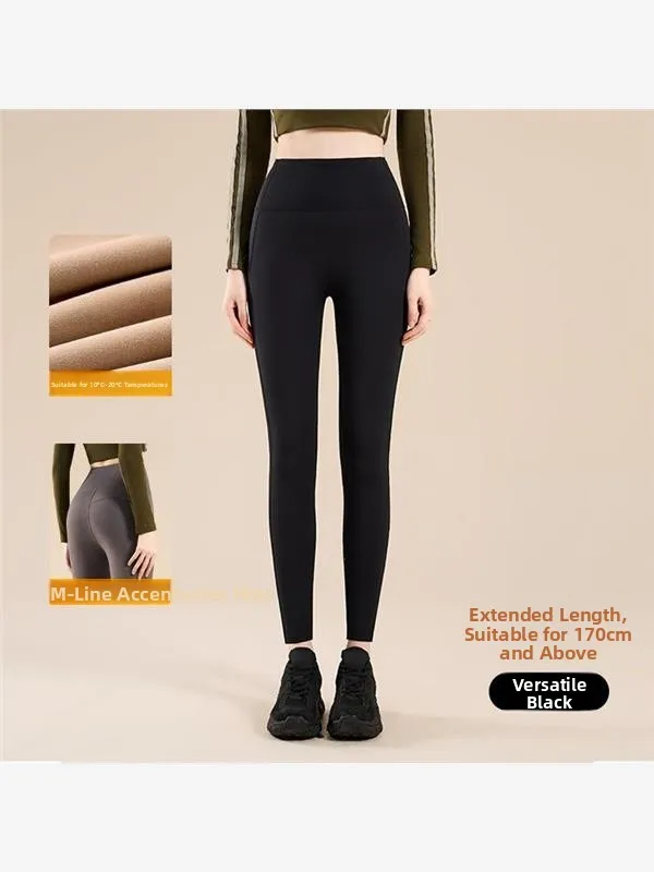 

High-Waist Fce Lined Heart Butt arkskin Pants Women's Fitn Yoga Bot Autumn Winter New Sle Abdomen Inming Long T...