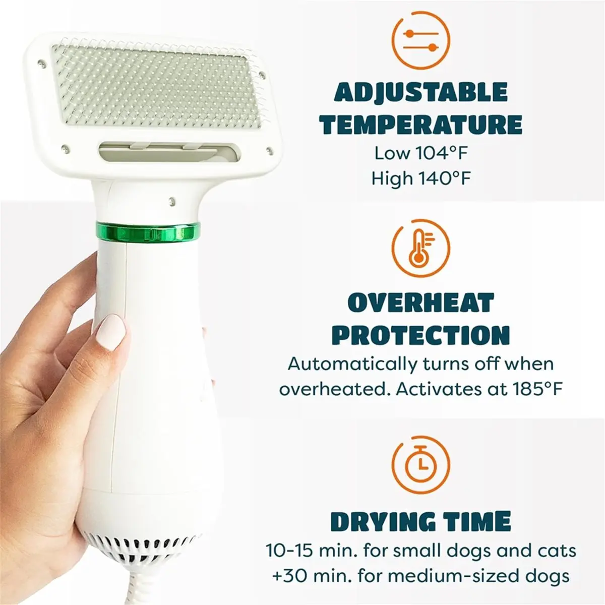 (A25M) 2-In-1 Dog Hair Dryer with Slicker Brush for Small-Sized Dogs and Cats Pet Hair Dryer,75-85 DB,Adjustable Temperature US view 3