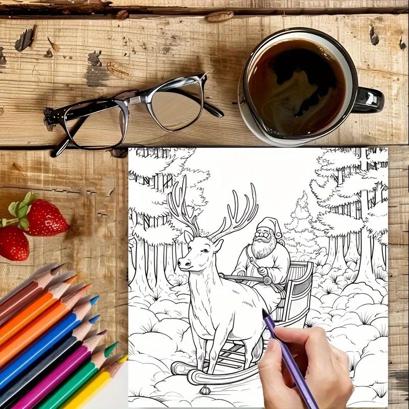 28 Pages Funny Christmas Theme Coloring Book for Adult Stress Reduction | Colouring Book for Stress Relief and Mood Reduction