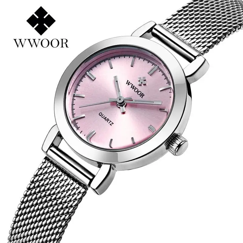 2023 Fashion Hot selling Wwoor Top Brand Mesh Stainless Steel Band Luxury Golden Dress Gift Ladies Small Wrist Watch Reloj Mujer