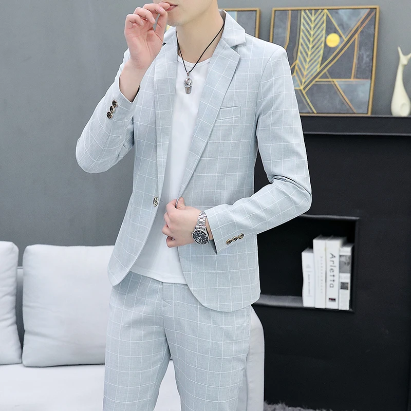 (suit + trousers) Spring and Autumn Korean slim fashion handsome coat hair stylist British style casual trend men\'s two-piece se