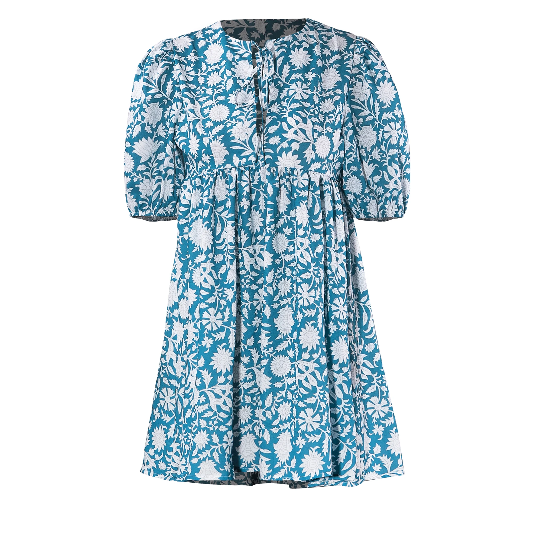 2024 Spring Festival Dress V Neck Half Sleeve Loose Midi Dress Casual Printed Midi Skirt Bohemian Style Dress