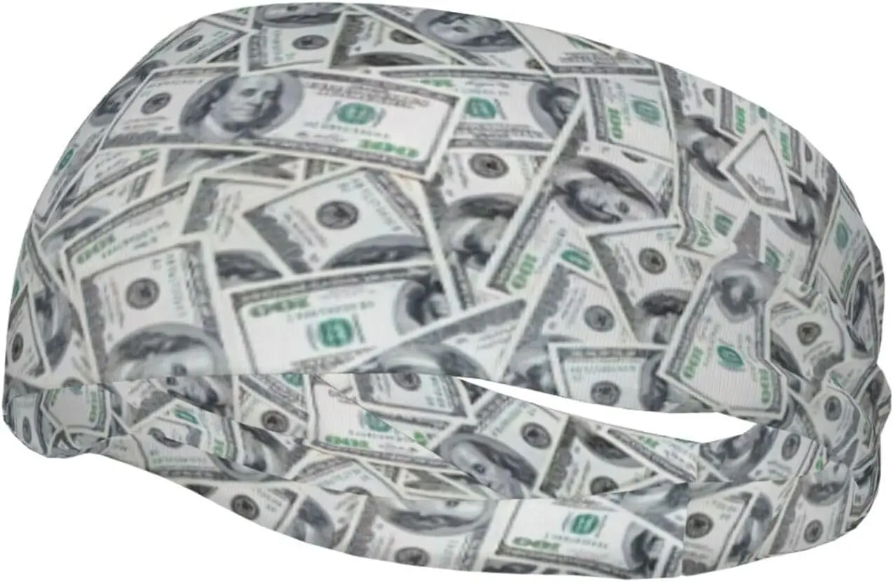 

Funny Dollar Money Print Sports Headbands, Lightweight Breathable Hairband Casual Sweatband for Yoga Running
