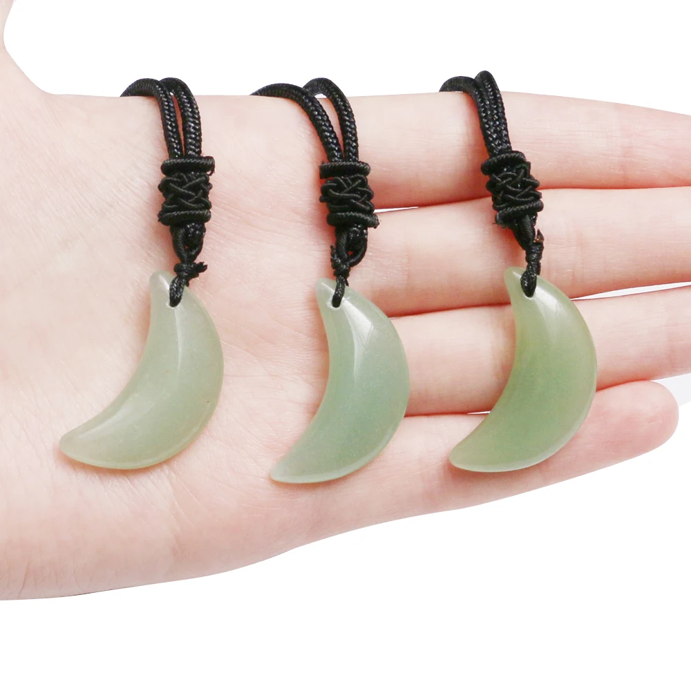 

1PC Green Aventurine Crescent Rope Necklace Natural Crystal Gems Quartz Specimen Moon Shape Pendant Pendulum Traditional Jewelry