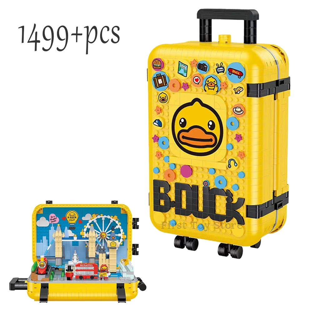 Creative City Vehicle Mini Diamond Building Block B.Duck Vespa Motorcycle Assemble suitcase Model Duckbill Scooter Bricks Toys