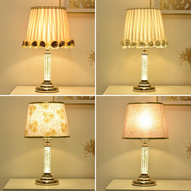 

European Glass Table Lamps for Bedroom Bedside Desk Lamp Living Room Decoration Fabric Lampshade Stand Light Led Night Lights