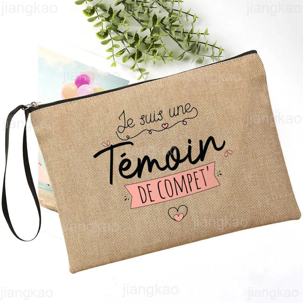 French Print Linen Zipper Bags Bridesmaid Cosmetic Case Wedding Witness Gift Female Neceser Toiletry Organizer Makeup Bag Beauty