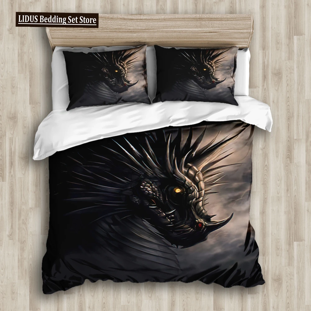 

Dragon Duvet Cover Set King Queen Twin Full Size 3D Print Huge Fly Dragon Grey Red Colour For Boys Girls Polyester Bedding Set