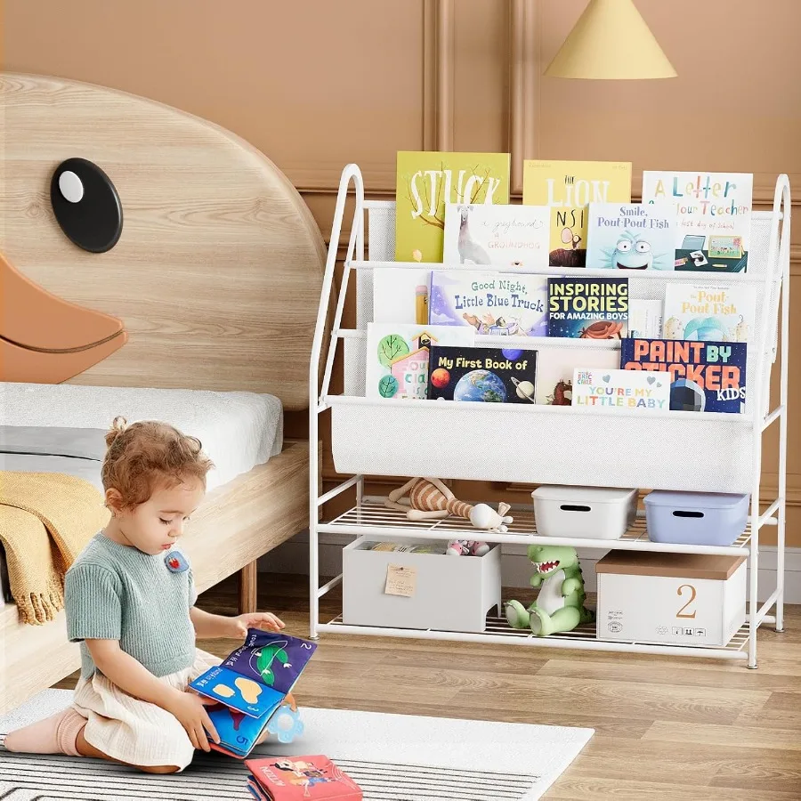 Freestanding Bookshelf with 4 Deep Pockets for 's Room 32Inch Tall Book Storage Unit with Stable Design Ideal for Toy Organizer