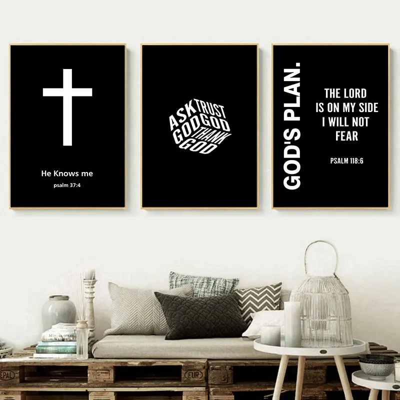 Black and White Bible Verse Canvas Art Poster Prints Minimalist Scripture Typography Wall Decor for Living Room Bedroom