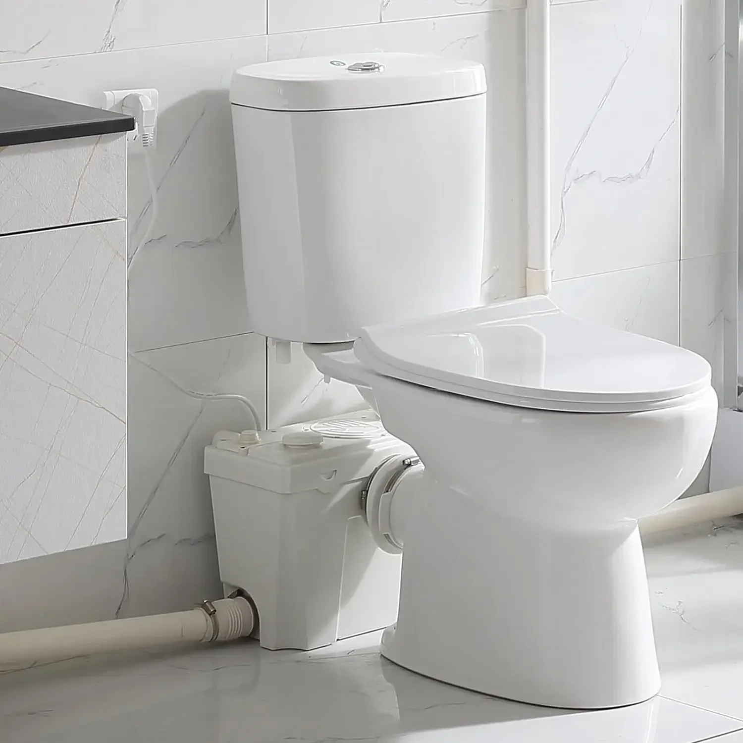 Toilet UpflushToilet for Basement Toilet System Upflush Toilet With Powerful Quiet Macerator Pump with 4 Water Inltes