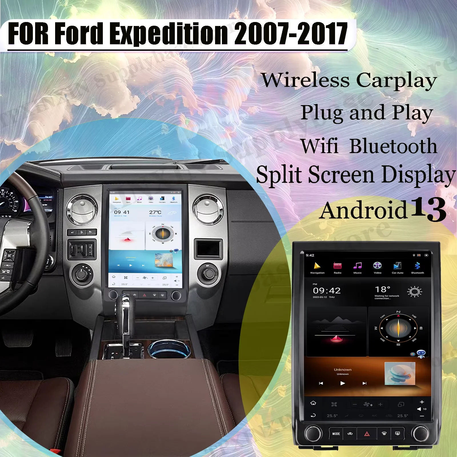 Qualcomm Vrtical Screen Android 13  For Ford Expedition 2007 2008 2009 2010 2011 2012 2013 2014 2015-2017 GPS Receiver Head Unit