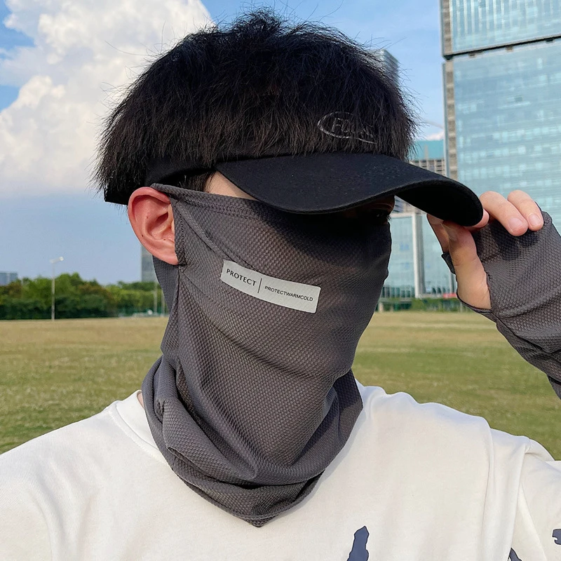 Summer Ice Silk Sunscreen Mask For Men Women Outdoor Cycling Face Cover Solid Color Neck Wrap UV Protection Ear Bandana Scarf