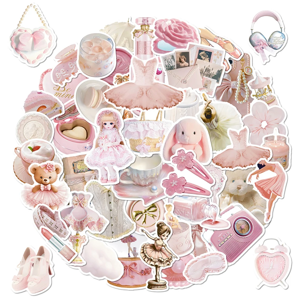 10/30/50pcs Kawaii INS Style Pink Ballet Stickers Aesthetic Cute Girl Decoration Decals Luggage Water Bottle Phone Sticker Pack