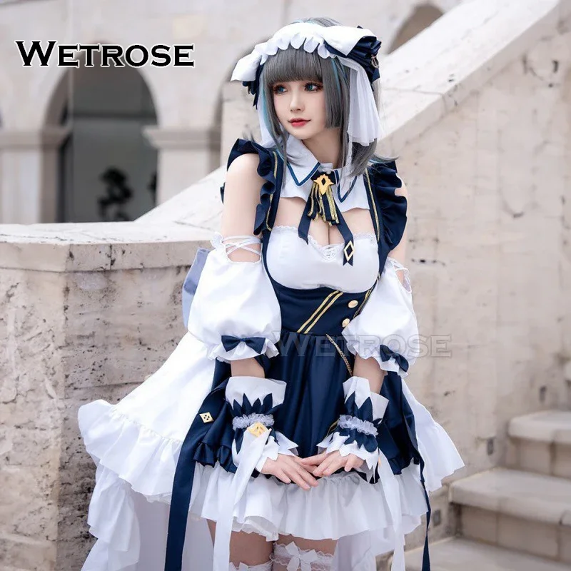 ZA01 【Wetrose】en Stock disfraz de Cosplay de Cheshire Azur Lane Cat Maid Girl Hms vestido largo conjunto completo peluca Halloween XmasZa0 @