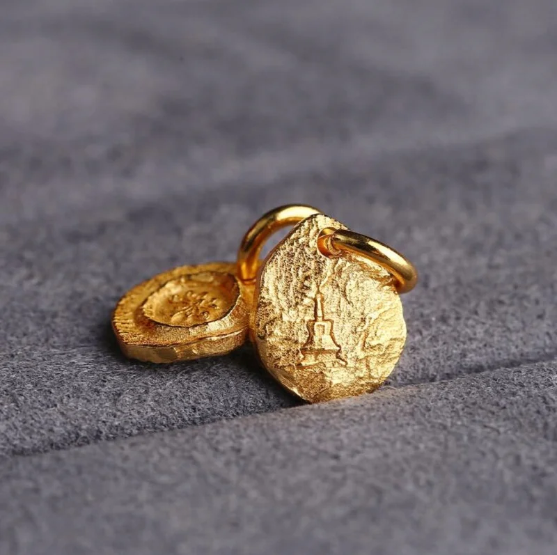 100% 925 Silver Gold-plated Tibetan Lotus Charm 925 Sterling Buddhist Tower Good Luck Amulet