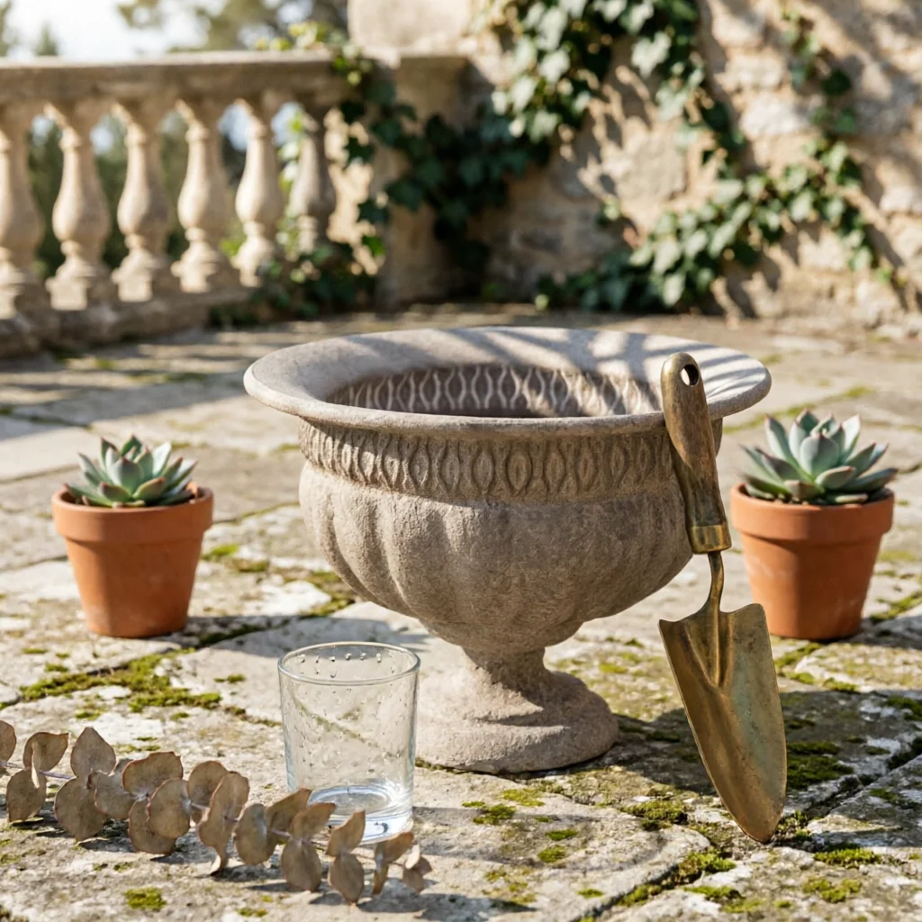 Stone Look Planter Wide Rim Cache-pot Sur Pied Grand Format Flower Pot Urn for Stylish Plant Arrangement Indoors