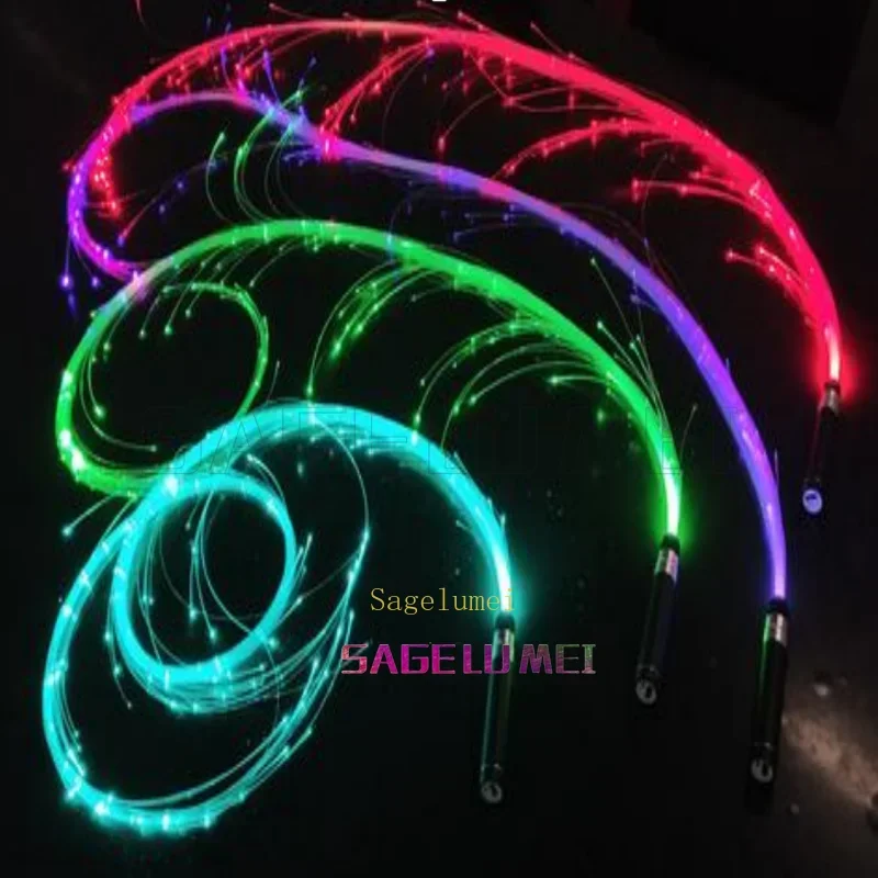 USB Rechargeable LED Fiber Optic Whip Light 360° Swivel Optical Whips Multicolor Disco Dance Glow Whip Sparkle Flow Party String