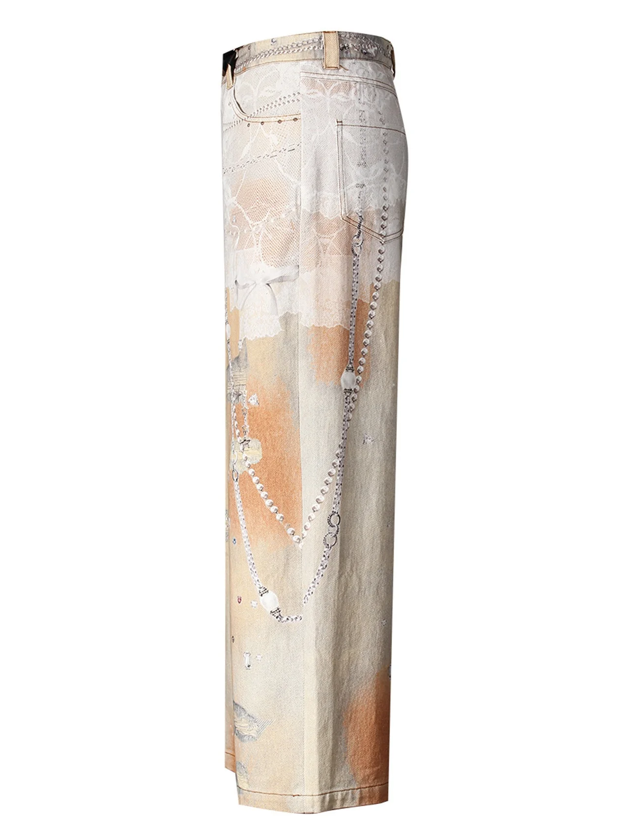  American Orange Chain Lace Hand-Painted Loose Straight Wide Leg Jeans Long Pants Women Summer Trend High Waist Cotto...