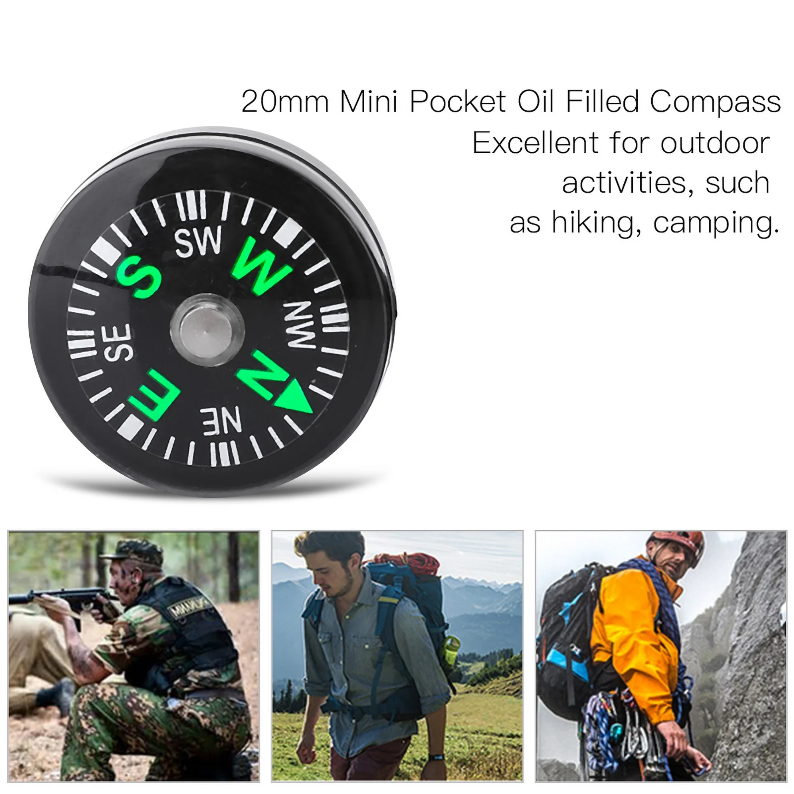 20mm 12pcs Mini Pocket Oil Filled Compass Survival Compasses For Hiking Camping Outdoor Activities Accessory