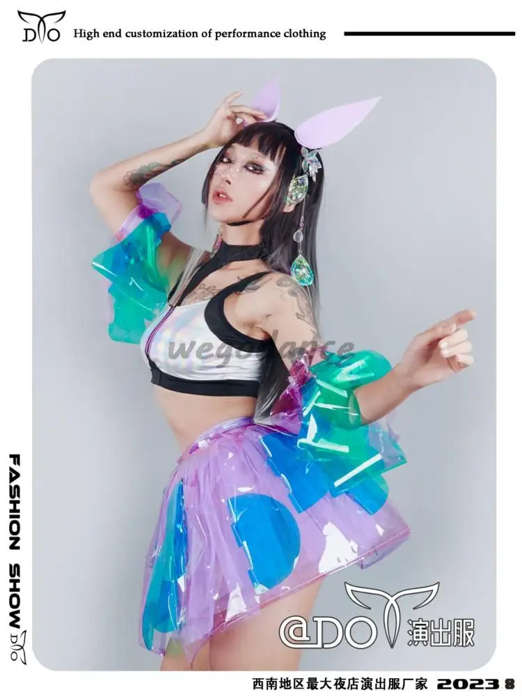 Transparent Fluffy Skirt Cute Loli Bar GOGO Performance Costume Nightclub DS Interactive Set